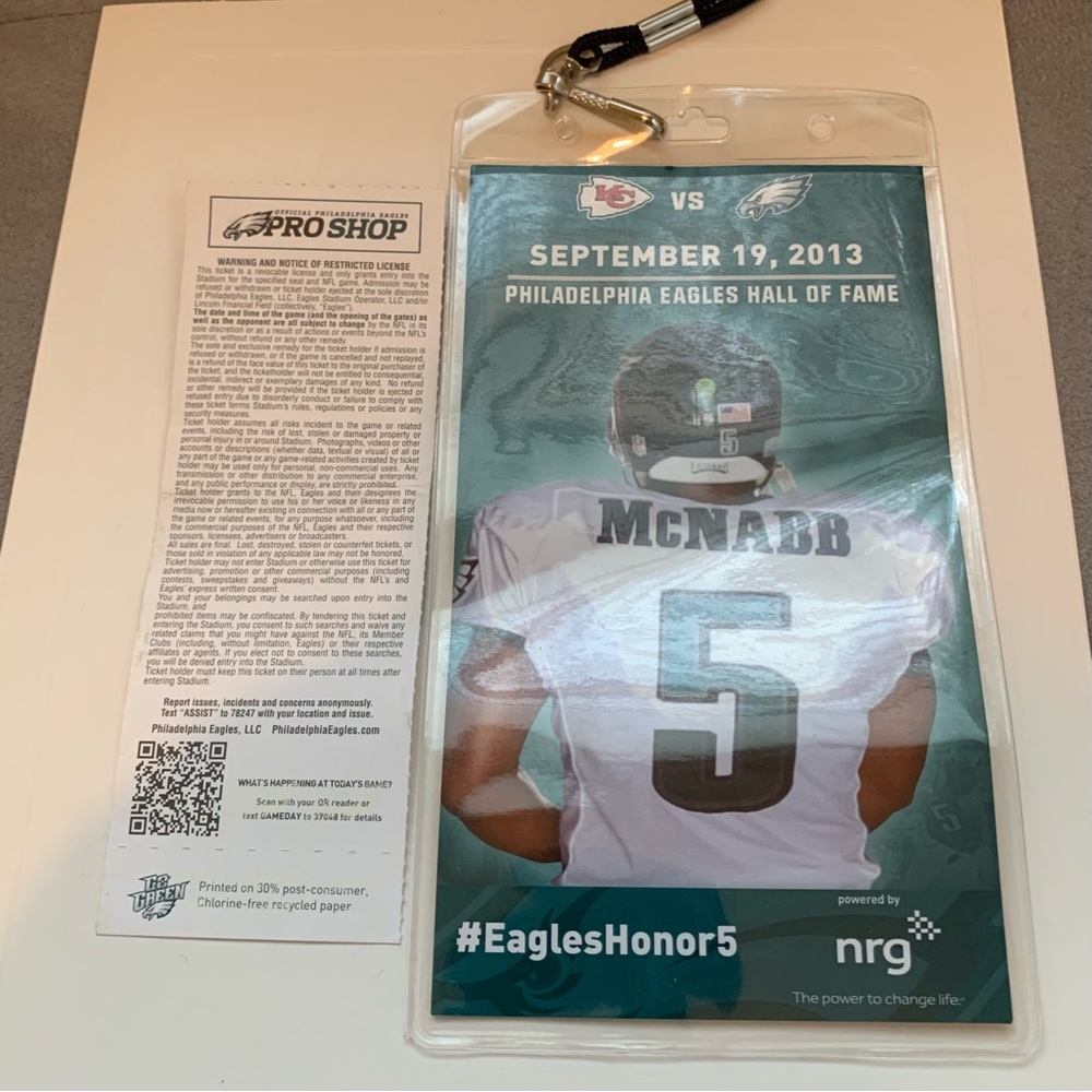 NFL EAGLES PHILADELPHIA Hall of Fame Ticket McNabb Lanyard with the Game Ticket - Picture 9 of 12
